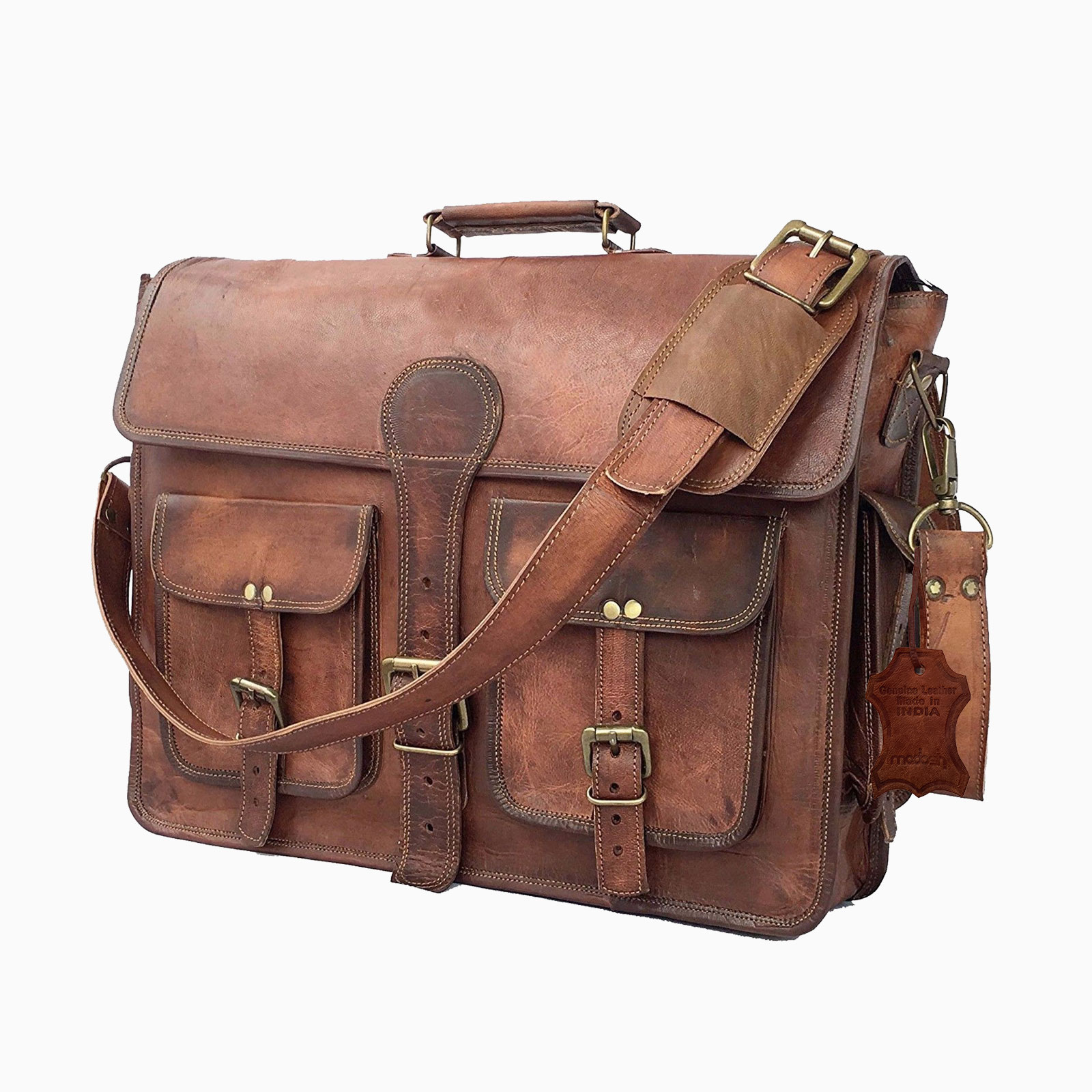 Genuine Leather Laptop Crossbody Business Messenger Men's Office Briefcase Bag